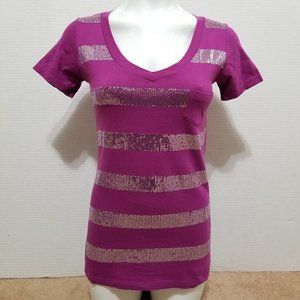 Max Rave top Large sequin embellished striped bling pocket
